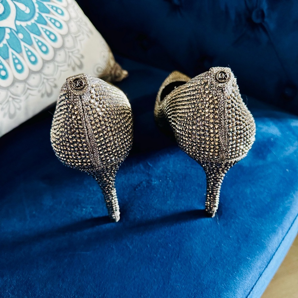 New Michael Kors Silver Crystal-studded Heels - free shipping
